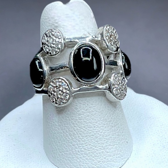 🌺Sterling Onyx & 28 Genuine Diamond Ring - Picture 8 of 14